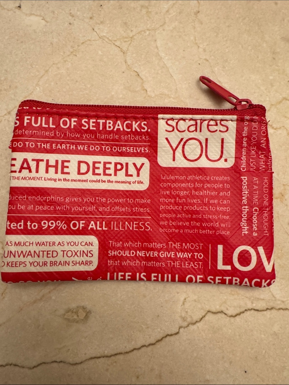 lululemon athletica Red Text Print Zip Pouch